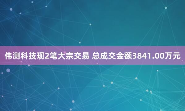 伟测科技现2笔大宗交易 总成交金额3841.00万元